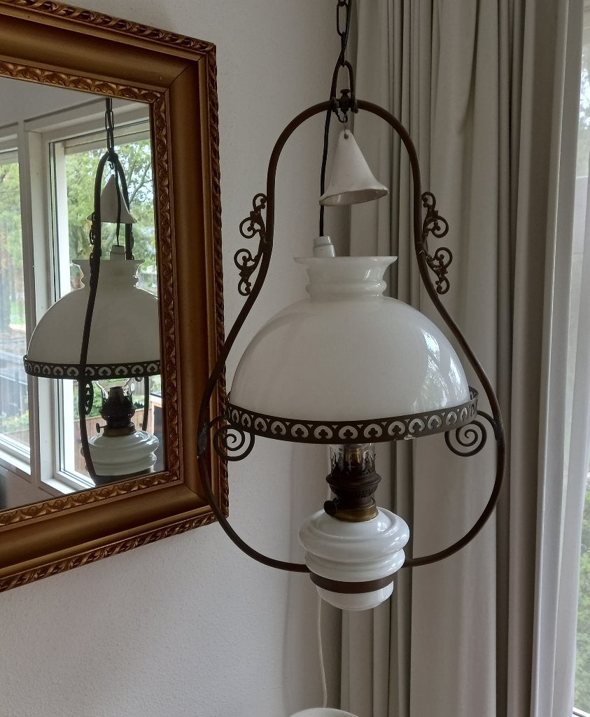 Antieke petroleum hanglamp, Antiek en Kunst, Ophalen
