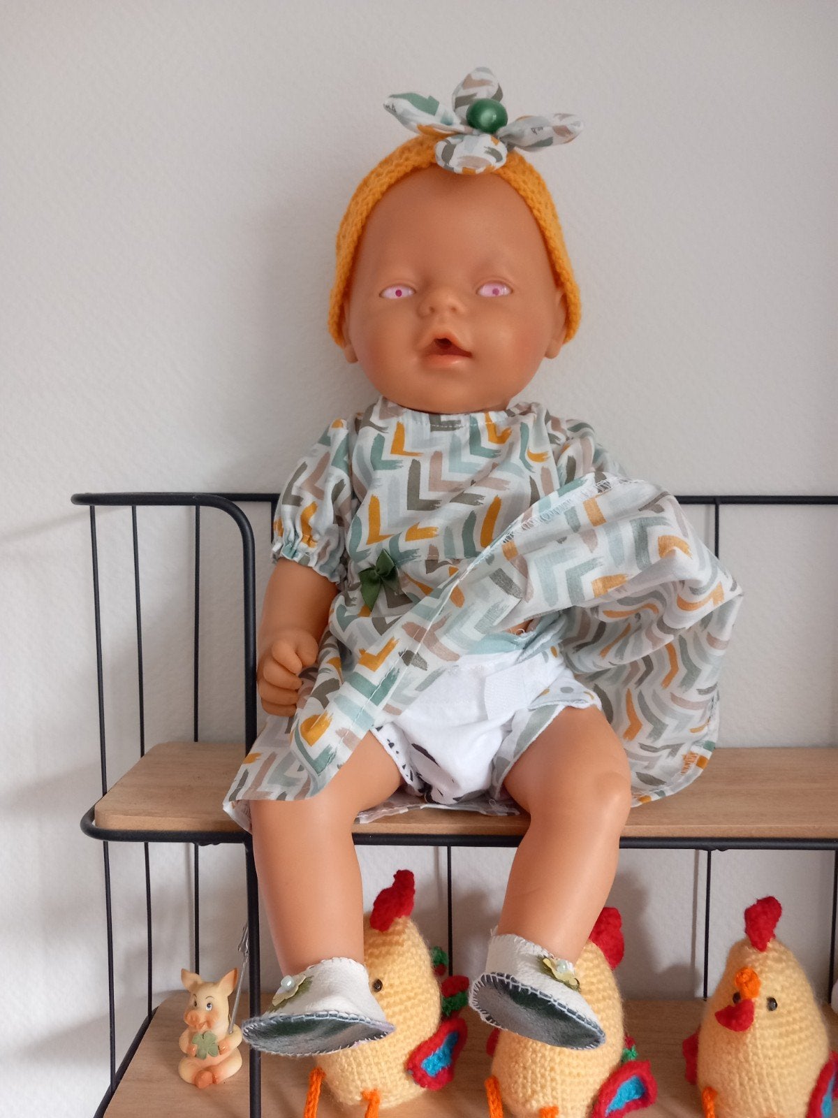 zelfgemaakte poppenkleertjes voor pop 43 cm 4 delig., Ophalen of Verzenden, Nieuw, Babypop