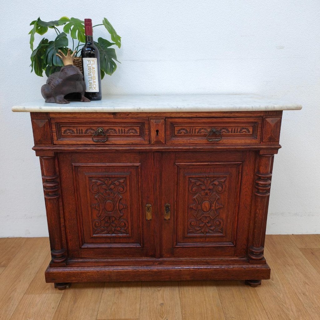 Antiek Vintage dressoir badkamerkast commode marmer blad 402, Valkenswaard, Gebruikt, 100 tot 150 cm, Info@flashbackfurniture.nl