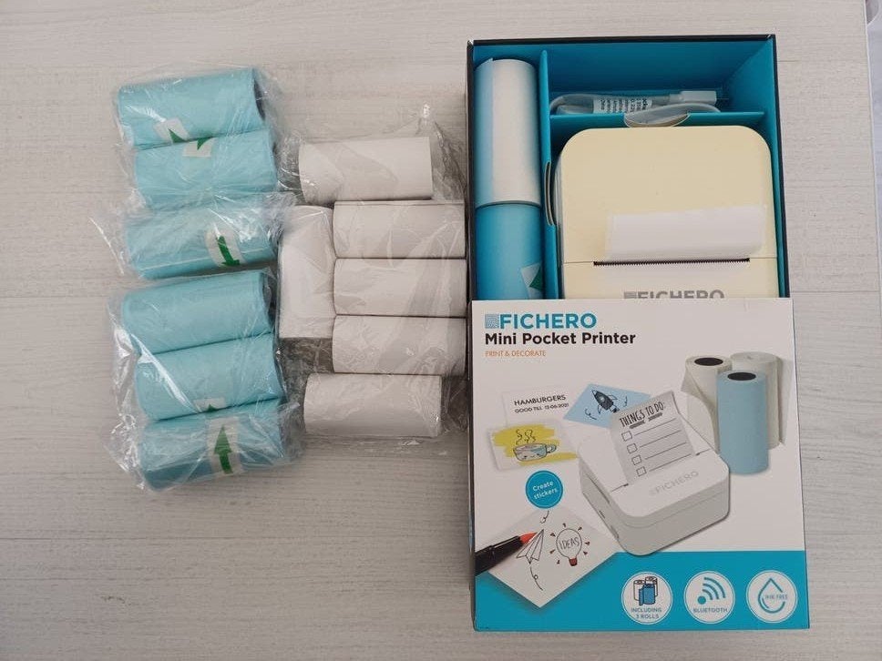 Fichero Mini Pocket Printer met extra rollen, Zwart-en-wit printen, Gebruikt, Printer, Draadloos