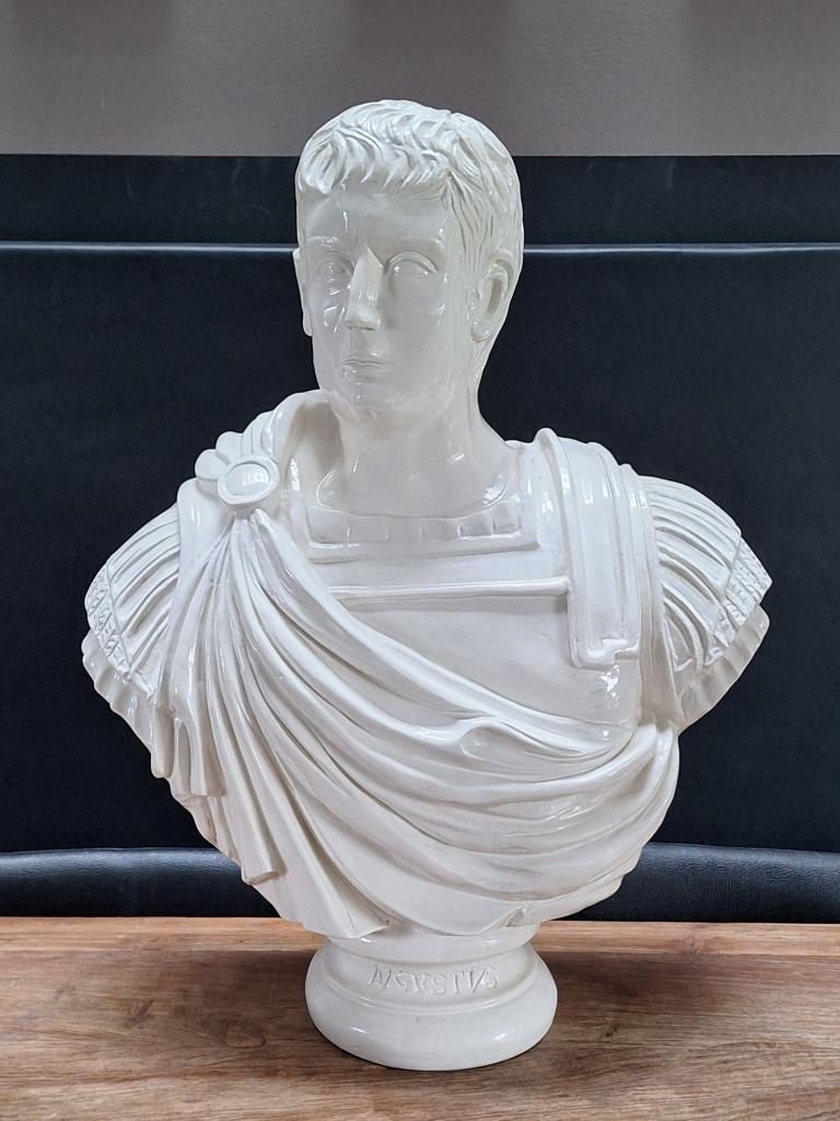 beeld buste Caesar Augustus keizer Romeinse rijk h= 71cm, Antiek en Kunst, Ophalen, Buste, Wit, Overige materialen