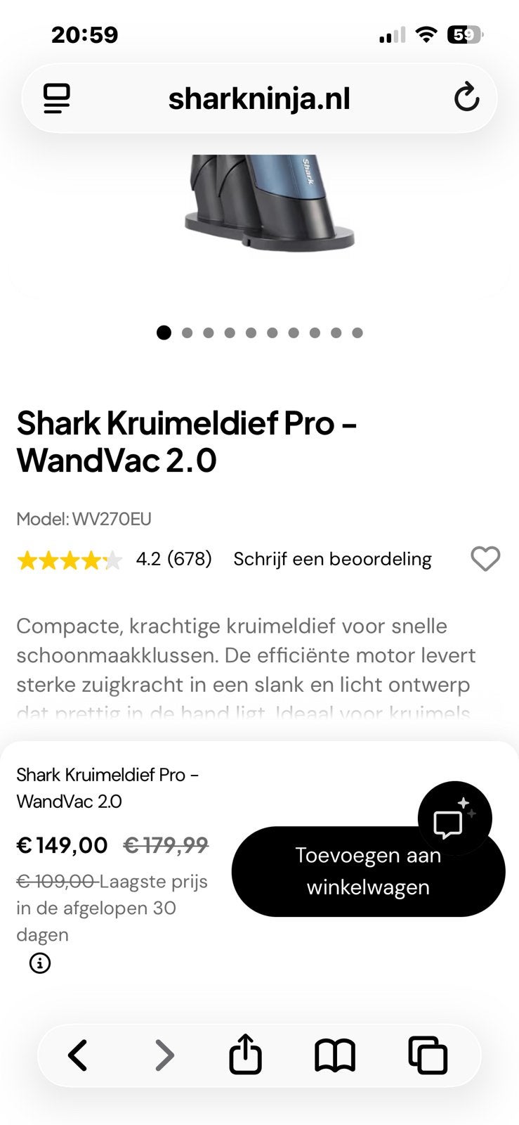Shark kleine stofzuiger bijv auto , bank etc, Ophalen, Zo goed als nieuw