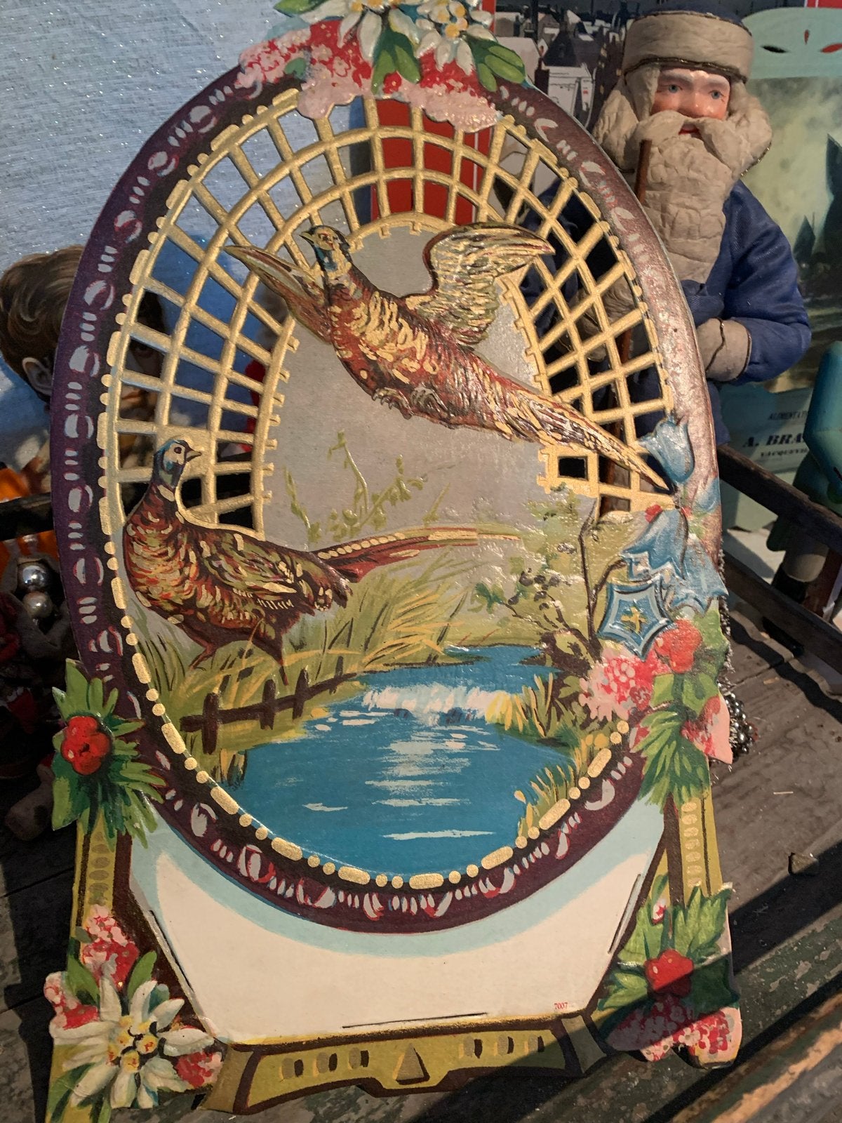 Vintage decoratief paneel met fazanten en landschap, Ophalen of Verzenden