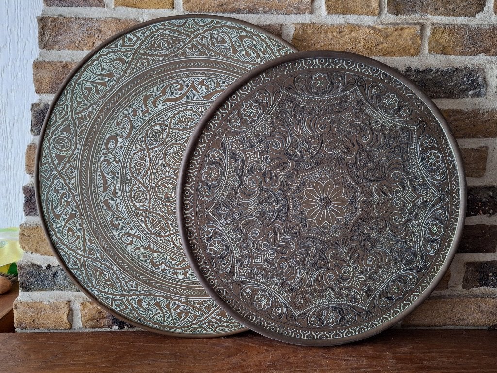2 vintage theetafelbladen (tafelblad)  (dienblad) decoratie, Ophalen, Rond, Overige materialen
