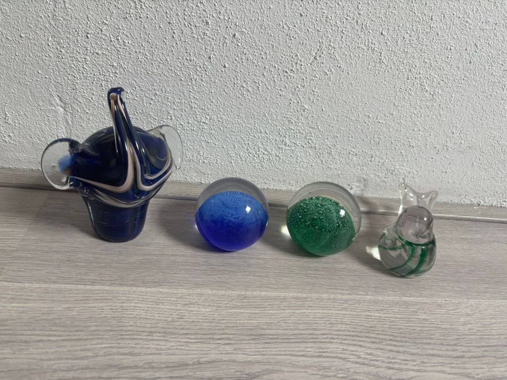 Glazen presse-papier decoratie set: olifant, vogel en bollen, Ophalen of Verzenden