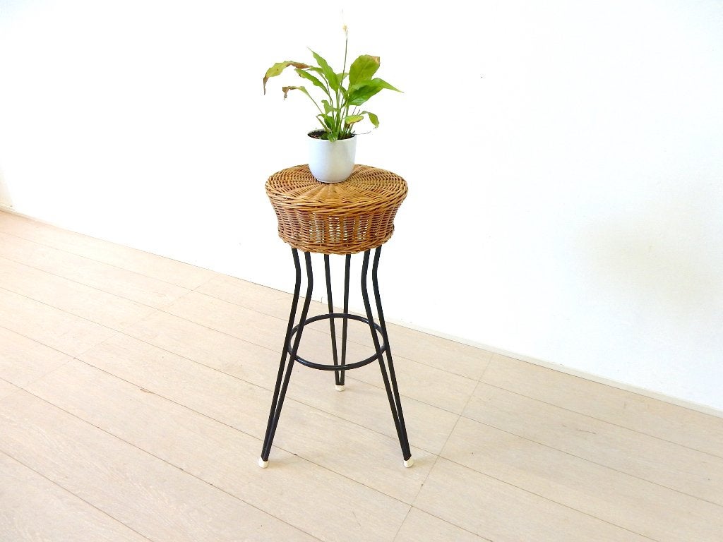 Retro Vintage Rotan Riet Kruk Stoel Jaren 50 Barkruk, Gebruikt, ., Ophalen of Verzenden, .