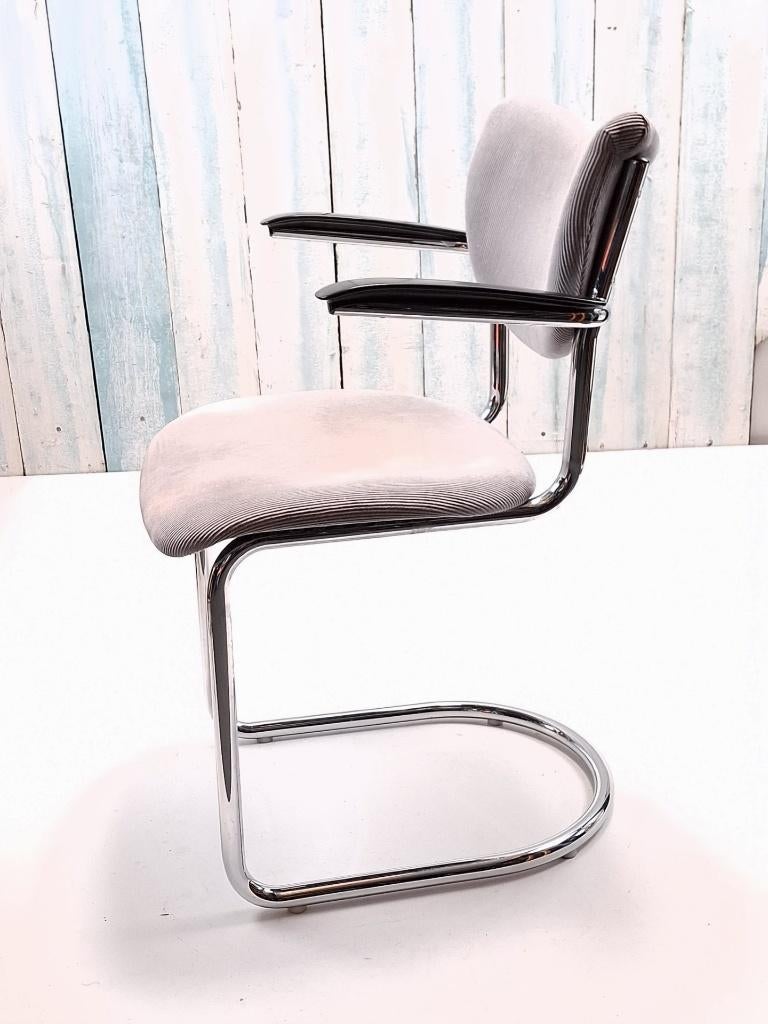Vintage Gispen/De Wit 3011 stoel met chromen buisframe, Ophalen, Gebruikt, Vier, Gispen