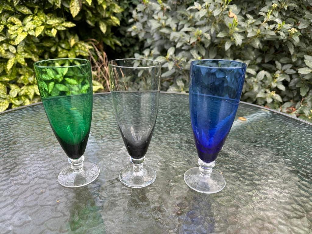 Drie Carnaval bierglazen Kristalunie Maastricht jaren 50, Ophalen of Verzenden, Zo goed als nieuw, Bierglas