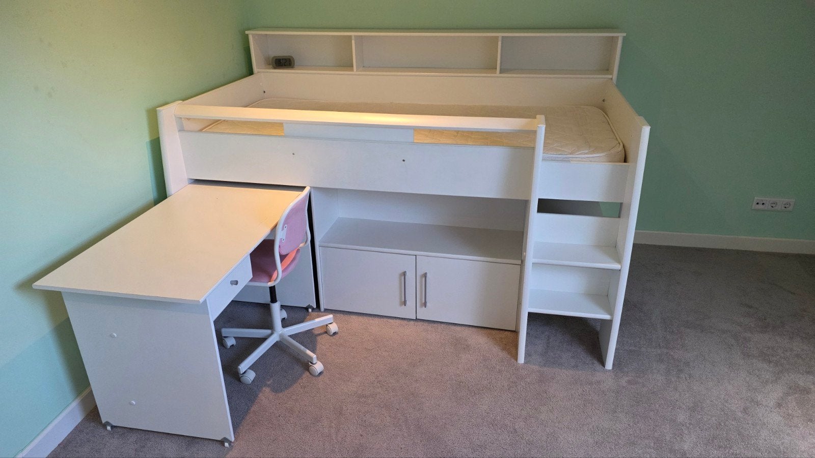 Half hoogslaper (200x90) met bureau en inbouwkastjes, Ophalen, Gebruikt, Halfhoogslaper