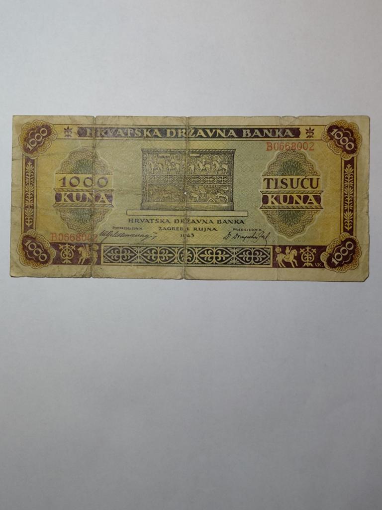 Kroatië 1000 kuna ww2 1943, Ophalen of Verzenden, Overige landen