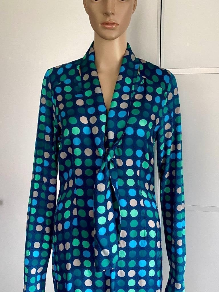 H925 Expresso: jurk maat 36=S blauw groen., Kleding | Dames, Ophalen of Verzenden, Zo goed als nieuw, Knielengte, Maat 36 (S)