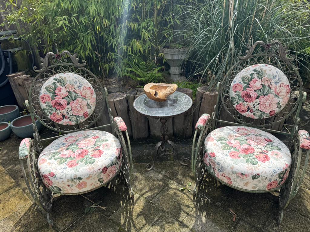 Smeedijzeren tuinset 2 stoelen en tafel, Ophalen