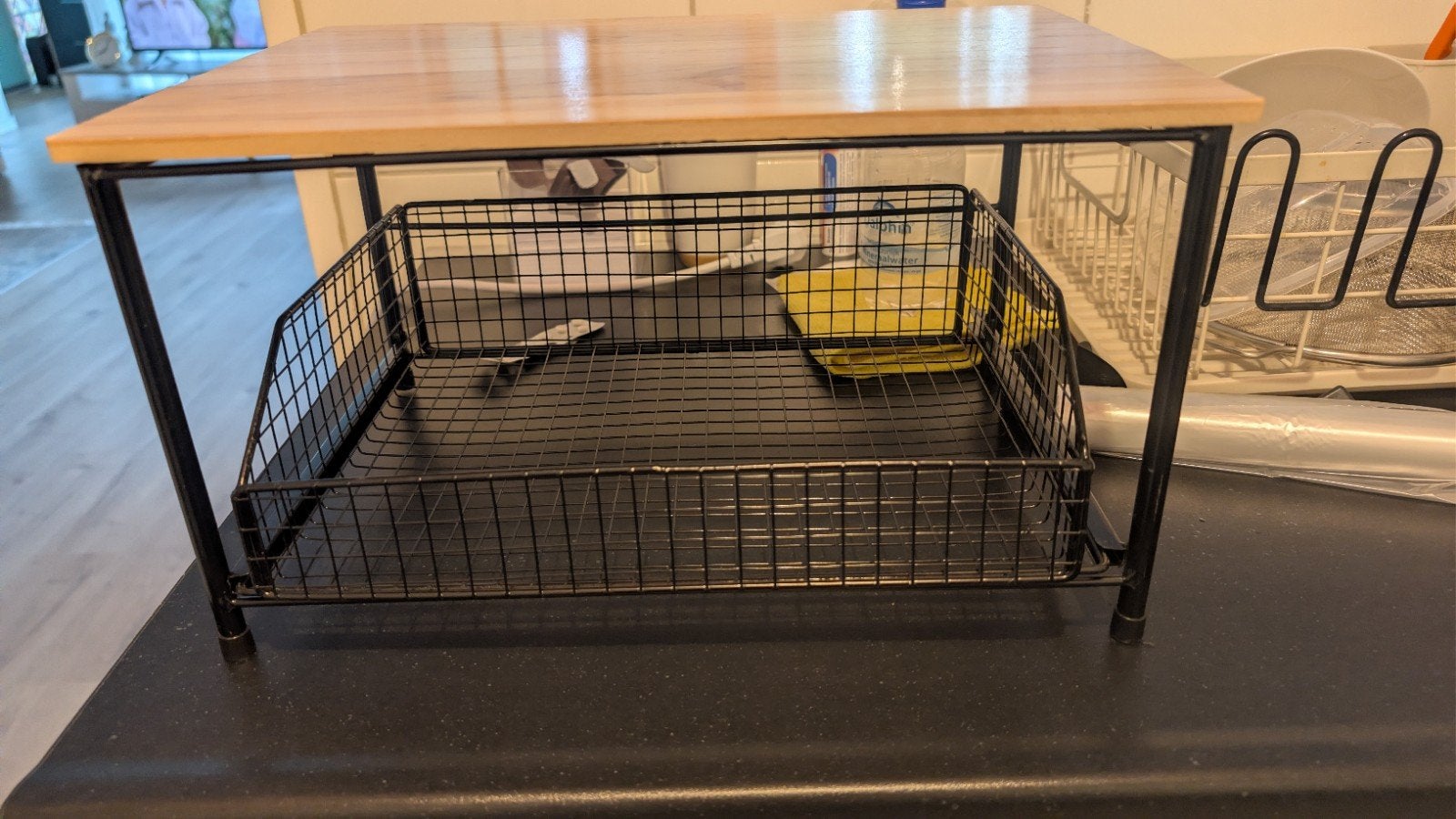 Koffie organizers aanrecht - Houten plank met metalen mand, Ophalen, Nieuw