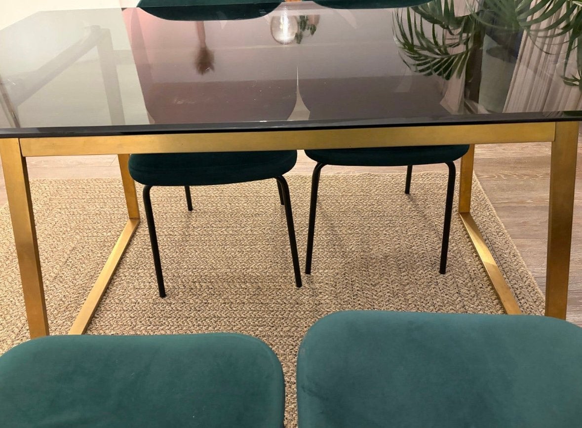 Made eettafel gouden onderstel, Huis en Inrichting, Tafels | Eettafels, Ophalen, Zo goed als nieuw, Rechthoekig, 50 tot 100 cm