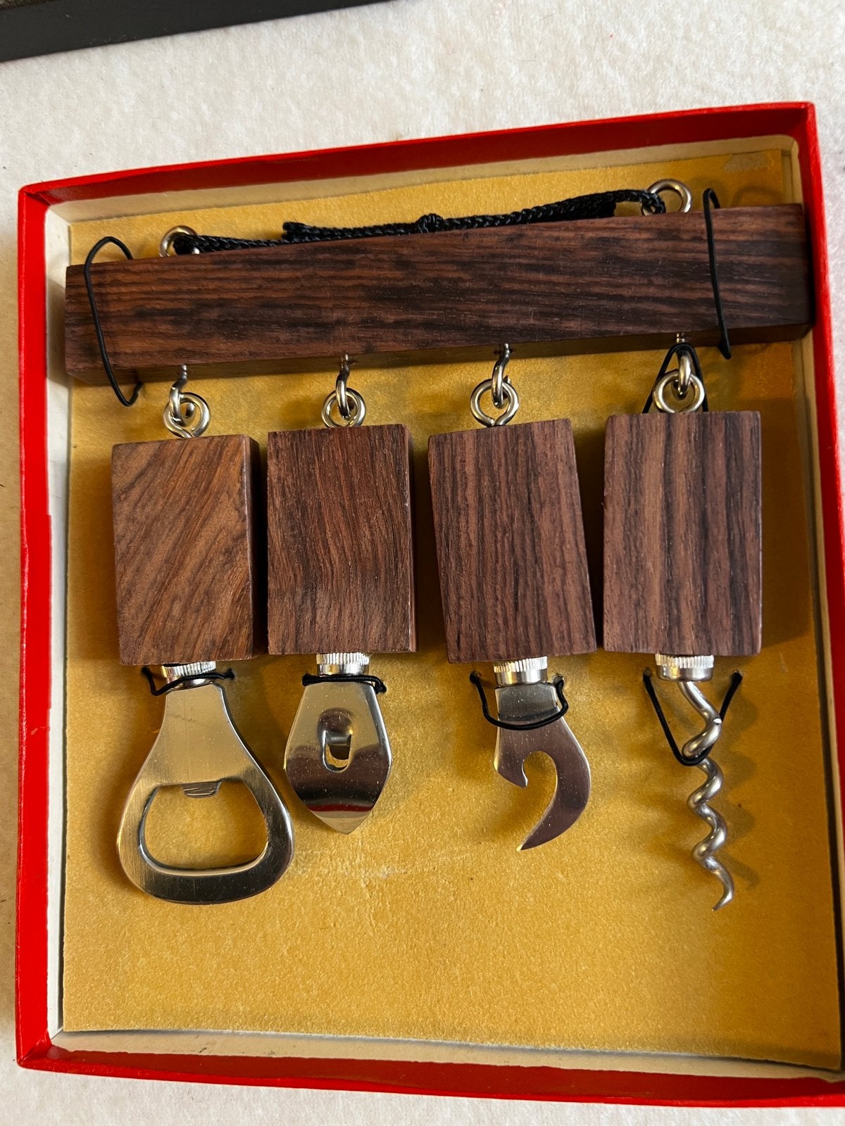 Vintage teak flesopener set., Overige typen, Hout, Ophalen of Verzenden, Zo goed als nieuw