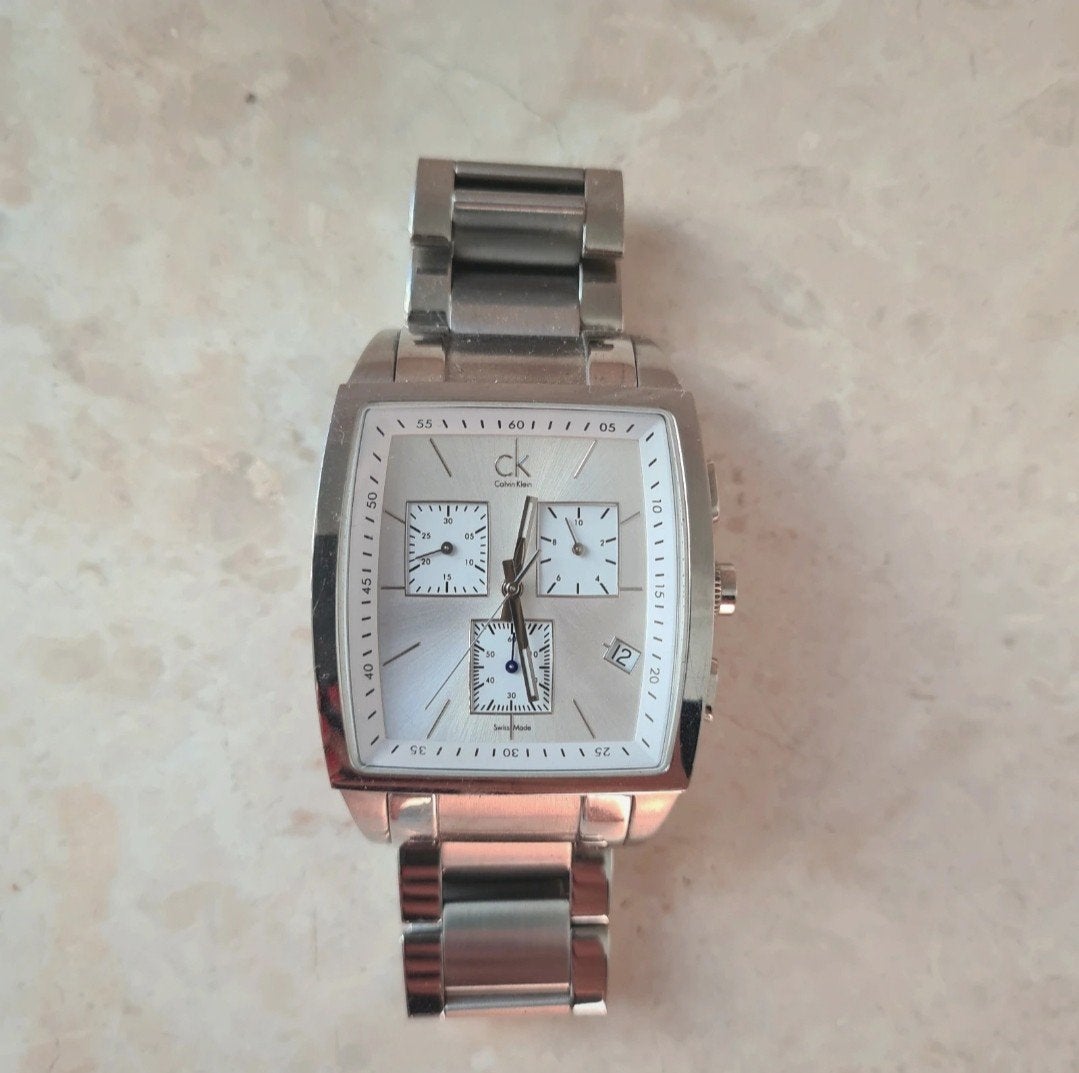 Calvin Klein Bold Square Chronograaf, Ophalen of Verzenden, Zo goed als nieuw, Calvin Klein, Grijs