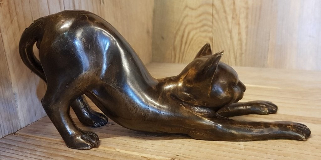 POES STREKT / BRONZEN BEELD, Tuin en Terras, Dierenbeeld, Nieuw, Info@huisentuindecoratiemarie.nl, Huis en tuin decoratie marie