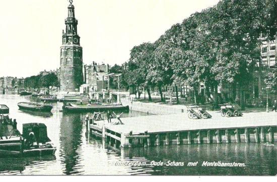 AMSTERDAM Oude Schans met Montelbaanstoren scheepvaart, Verzamelen, Ansichtkaarten | Nederland, Verzenden, Voor 1920, Ongelopen
