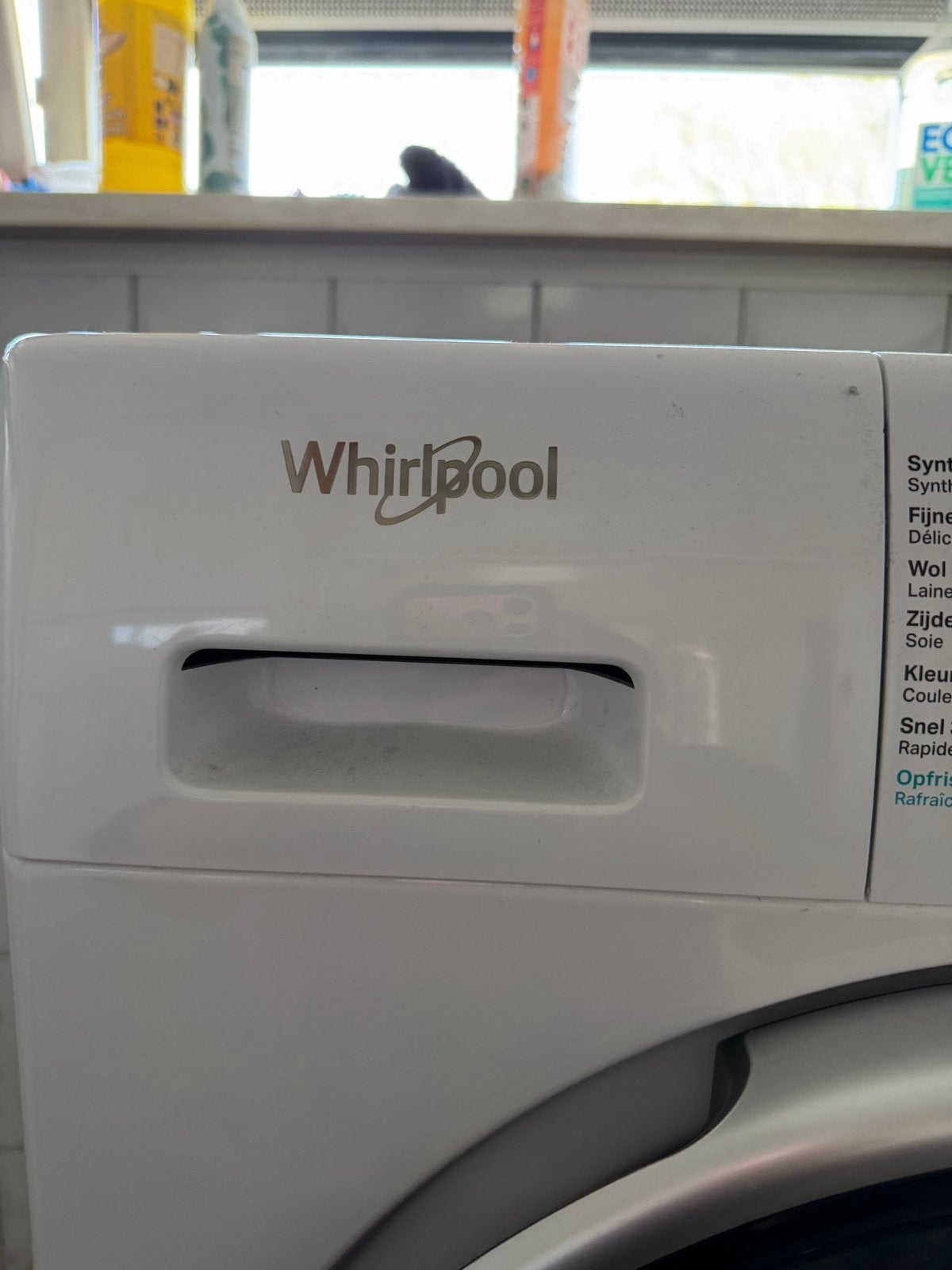 Goed werkende Whirlpool wasmachine en droger set, Witgoed en Apparatuur, Ophalen, 1200 tot 1600 toeren, Gebruikt, 8 tot 10 kg