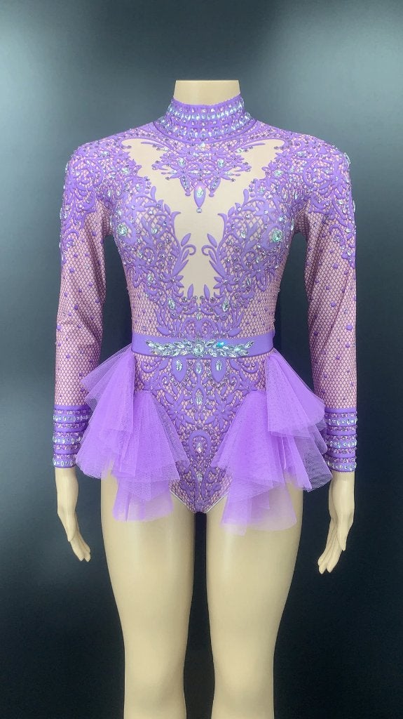 Paarse dames glitter bodysuit jumpsuit feest festival romper, Kleding | Dames, Verzenden, Nieuw, Overige thema's, Kleding