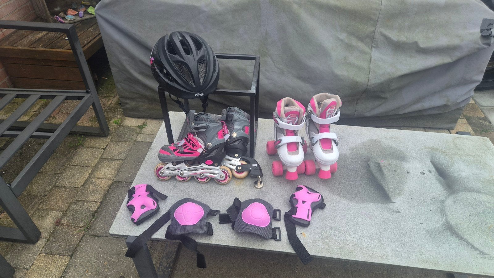 Complete set: rolschaatsen, skeelers, helm en bescherming, Gebruikt, Kinderen, Overige typen, Ophalen