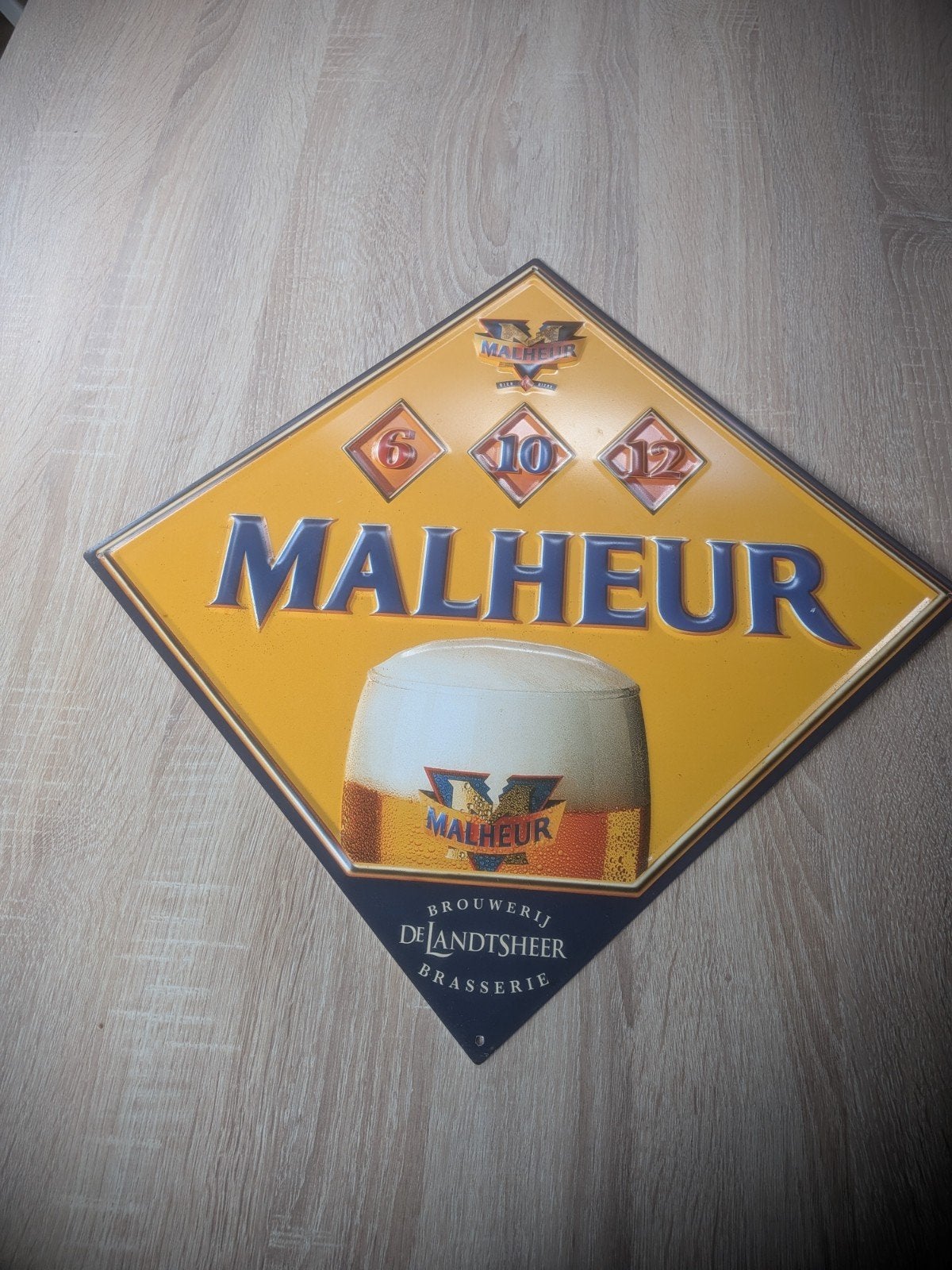Malheur Bier Reclamebord - Brouwerij De Landtsheer, Ophalen of Verzenden, Zo goed als nieuw, Reclamebord