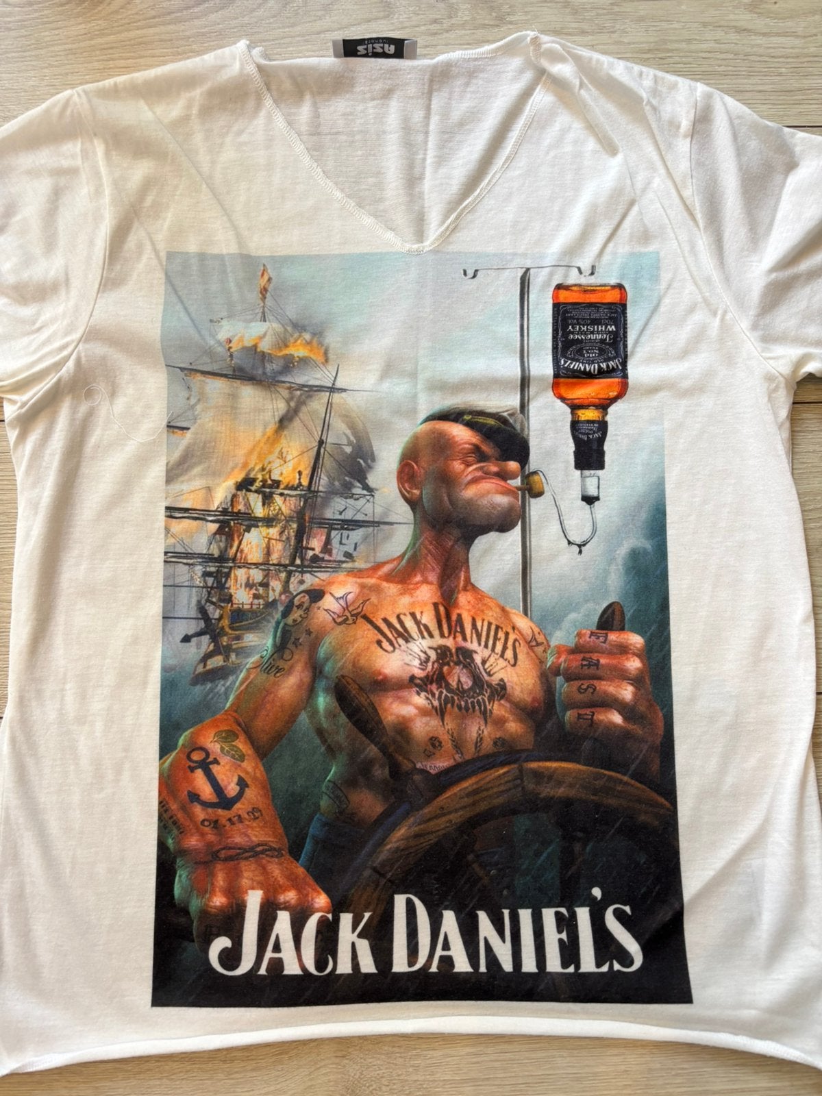 Jack Daniels popeye t-shirt maat L, Kleding | Heren, Maat 52/54 (L), Wit, Jack Daniels, Jack