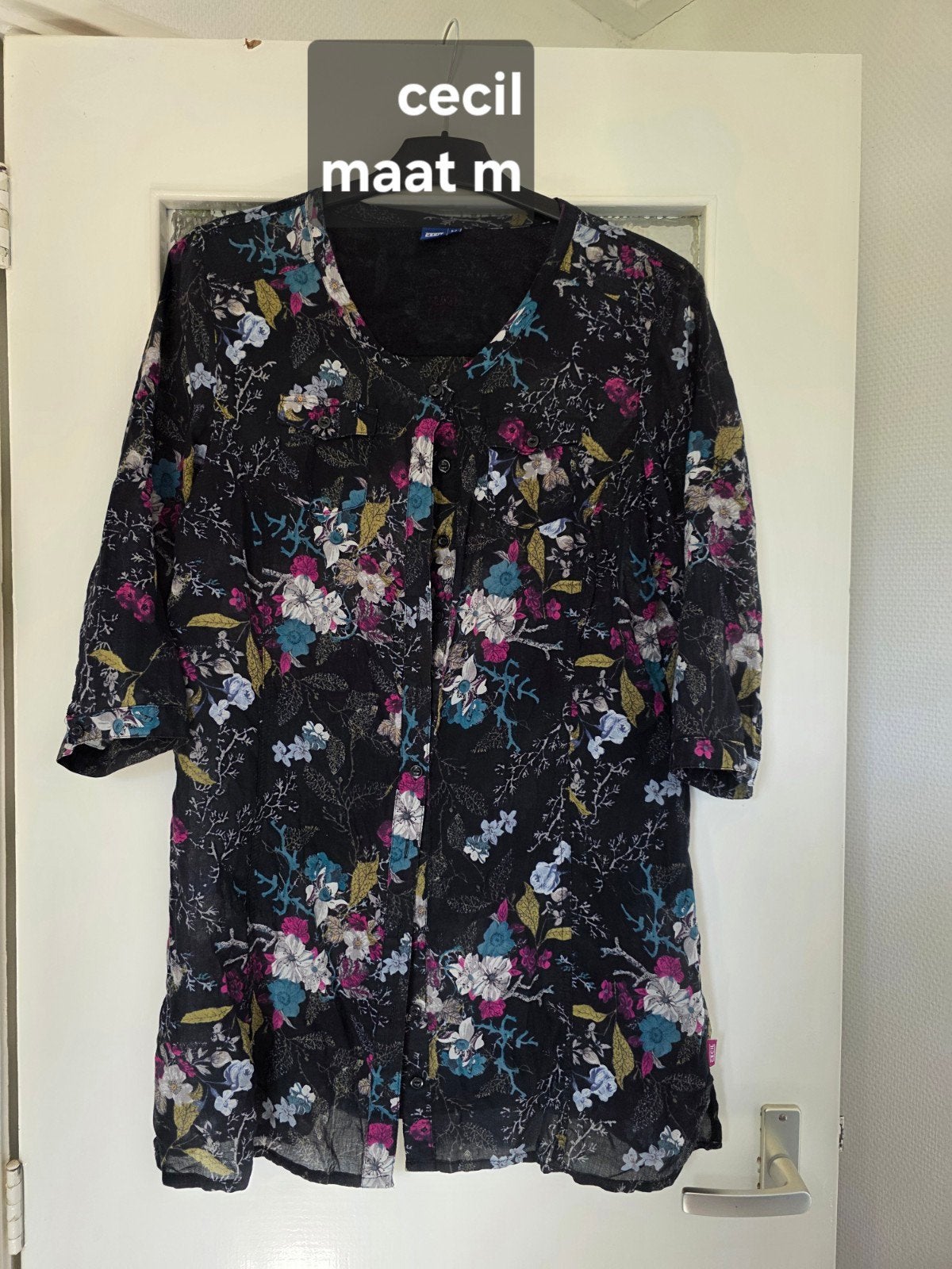 Zwarte bloemen tuniek/jurk Cecil maat M, Maat 38/40 (M), Zwart, Ophalen of Verzenden, Gedragen