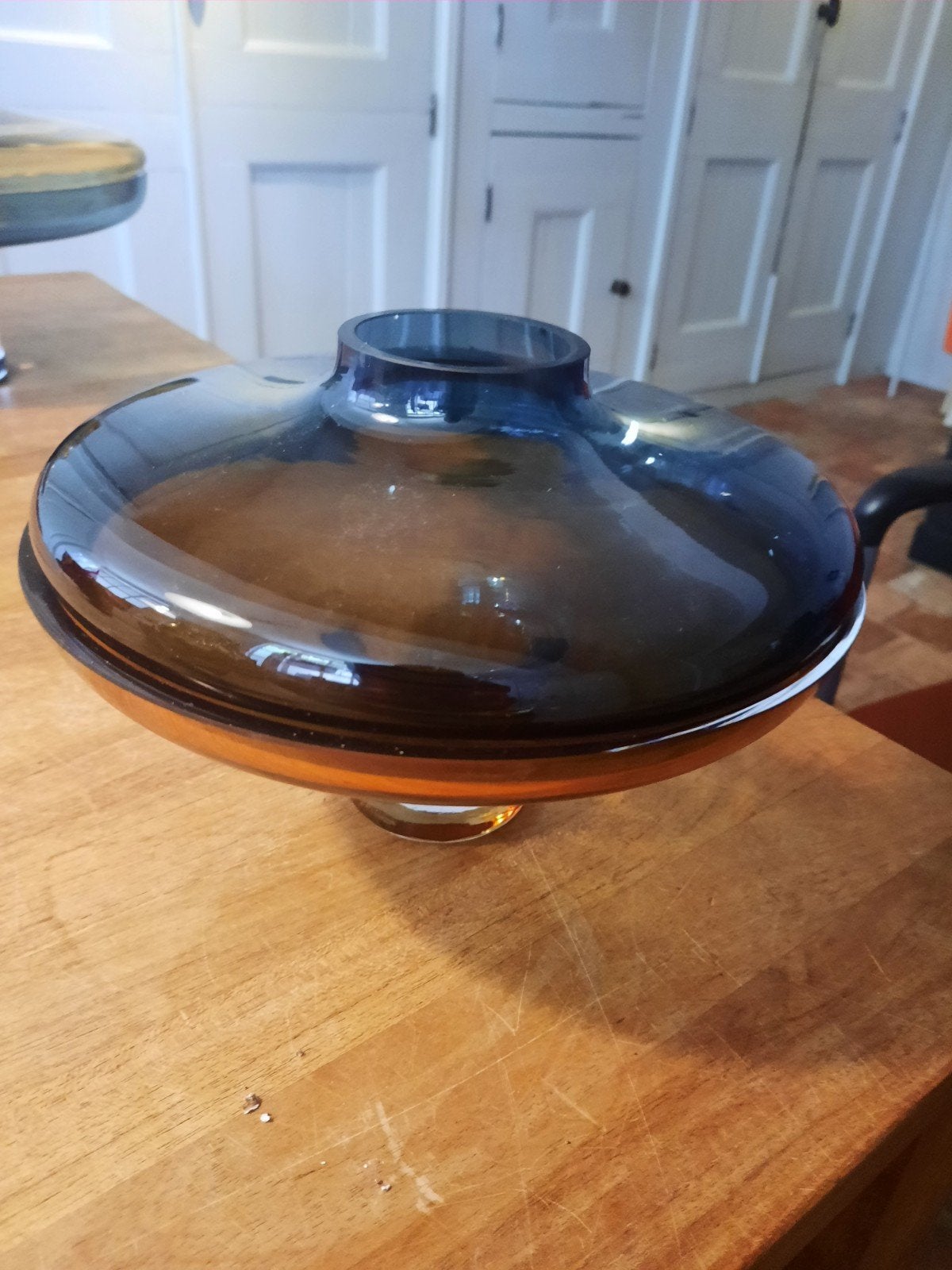 Amber over Cobalt Vases. UFO-ontwerp, mondgeblazen, Ophalen