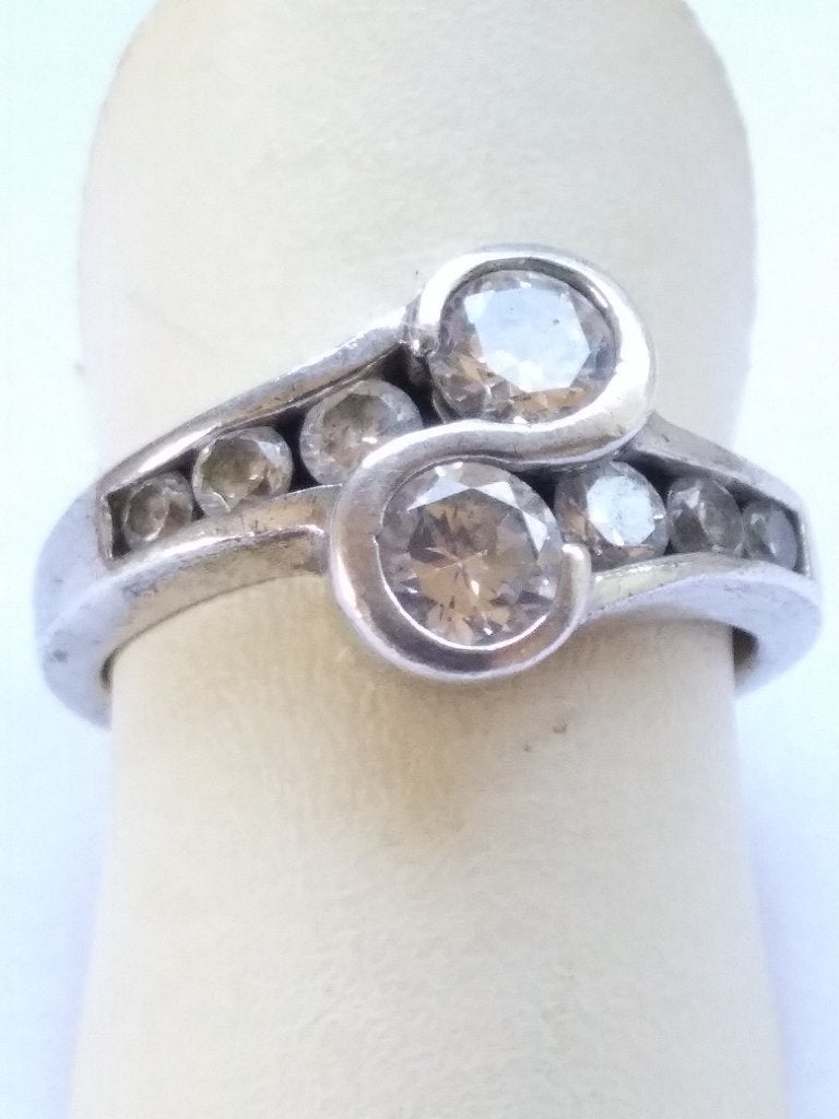 zilveren RING, maat 16.5+  "Toi et Moi"  met witte Saffieren, Ophalen of Verzenden, Zilver, Ring, Met edelsteen