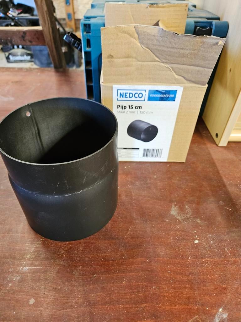 Nedco Kachelpijp Zwart 15cm met Verloopstuk 15 naar 12,5cm, Huis en Inrichting, Kachels, Ophalen, Nieuw, Hout, Overige soorten