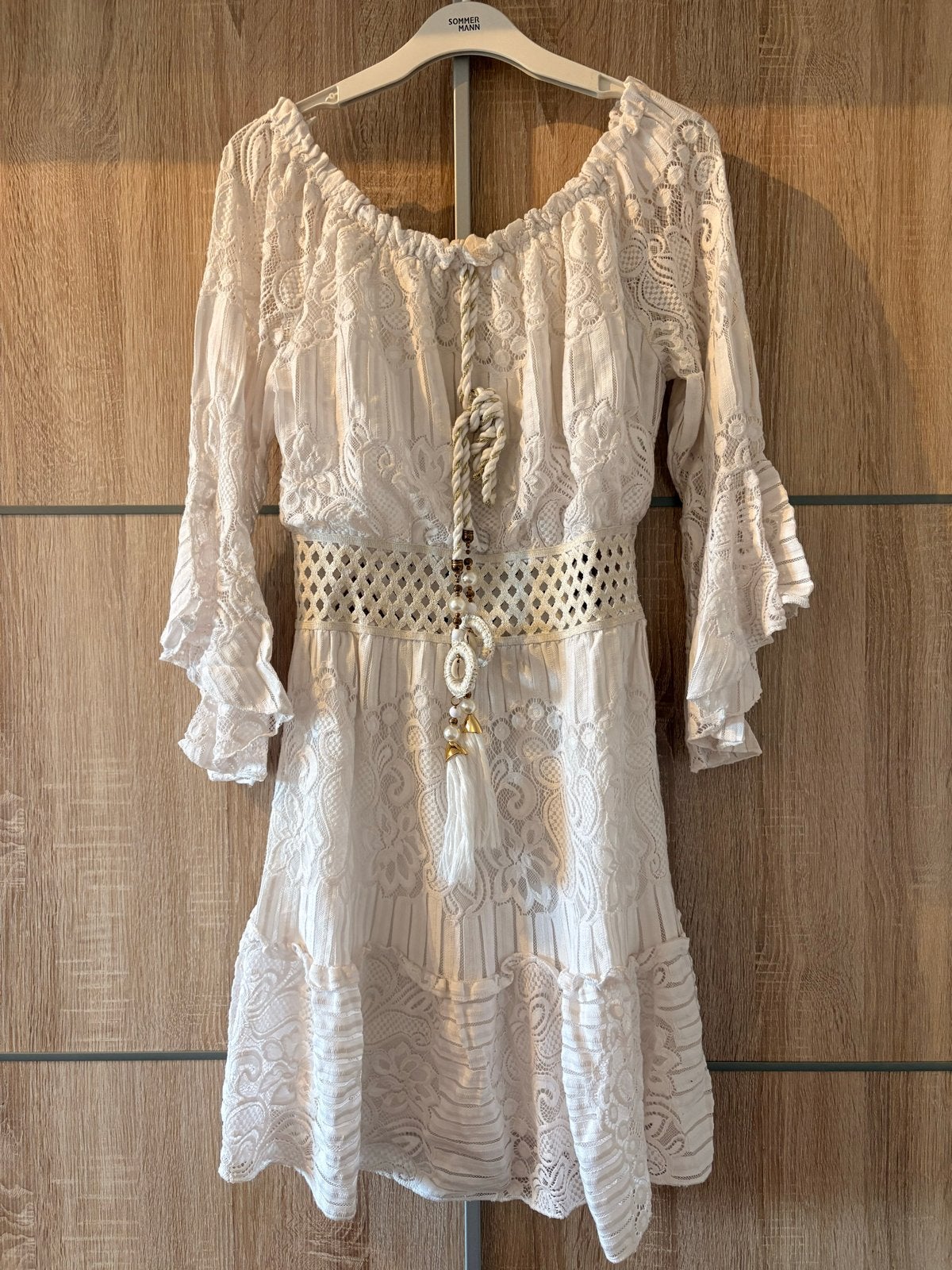 Off-white Bohemian Jurk met Kant en Glitterdetails, Maat 38/40 (M), Wit, Ophalen of Verzenden, Zo goed als nieuw