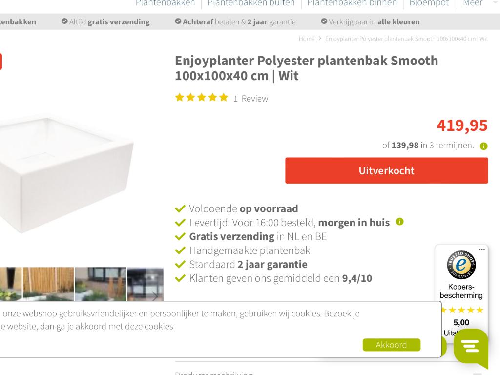 Enjoyplanter Plantenbak, Tuin en Terras, Ophalen, Kunststof, 100 cm of meer, Vierkant