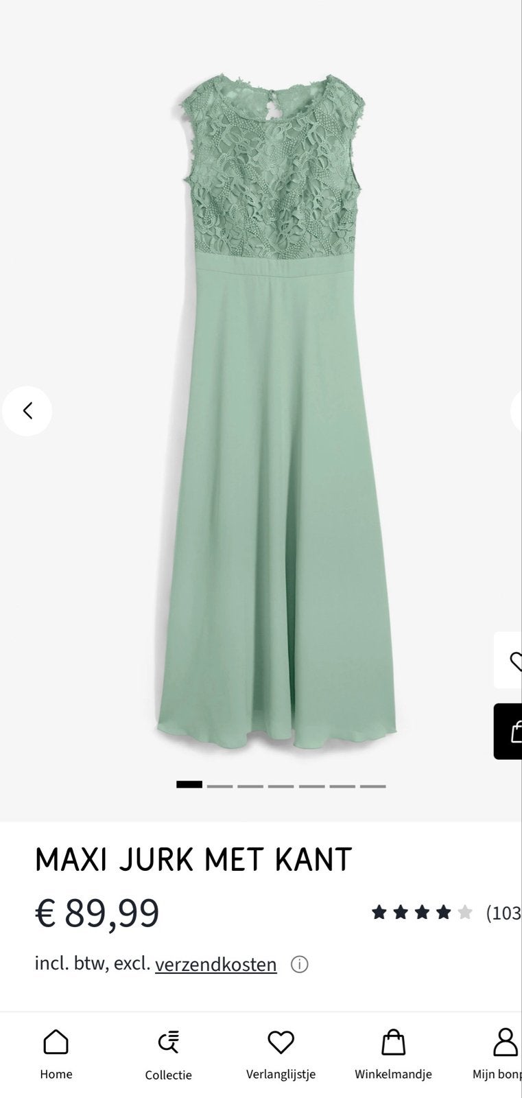 Maxi jurk met kant in pastelgroen S Bonprix, Kleding | Dames, Jurken, Ophalen of Verzenden, Zo goed als nieuw, Maat 36 (S), Onder de knie