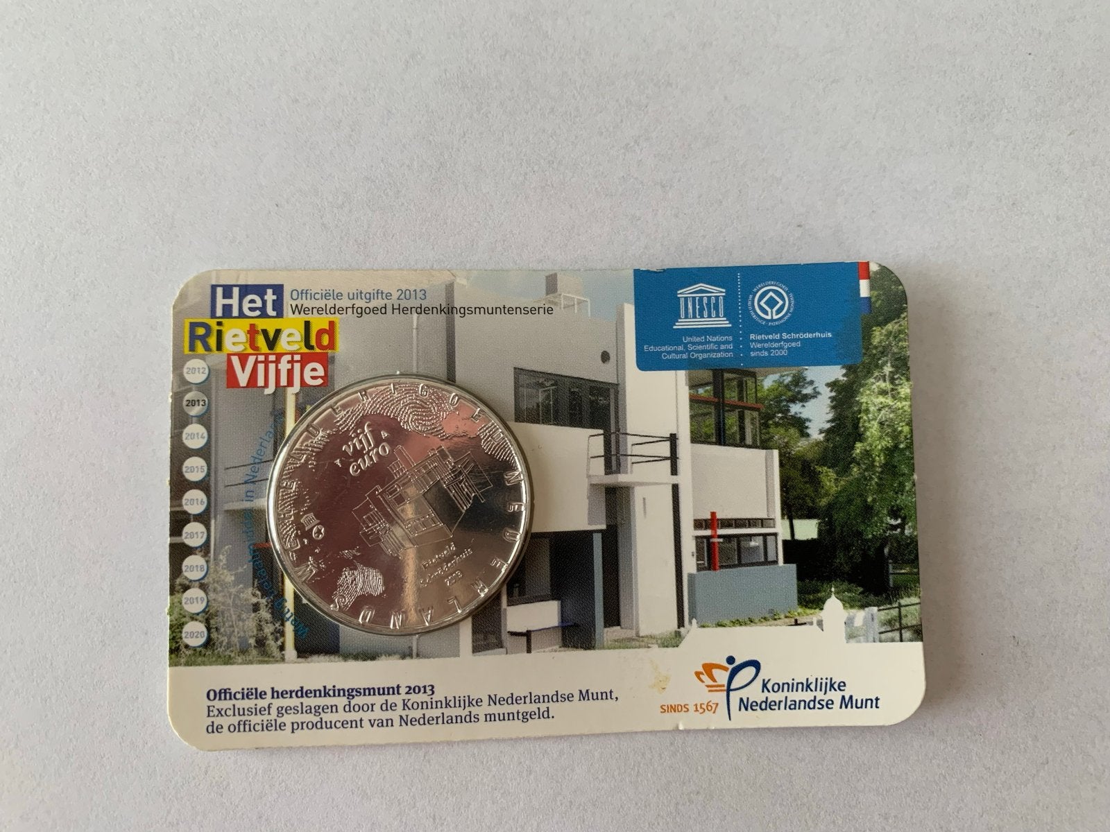 Rietveld Vijfje 2013 - Werelderfgoed Herdenkingsmunt, Ophalen of Verzenden, Koningin Beatrix, Euro's, Losse munt