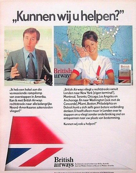 3 oude reclames British Airways BA vliegmaatschappij 1975-6, Verzamelen, Luchtvaart en Vliegtuigspotten, Ophalen of Verzenden