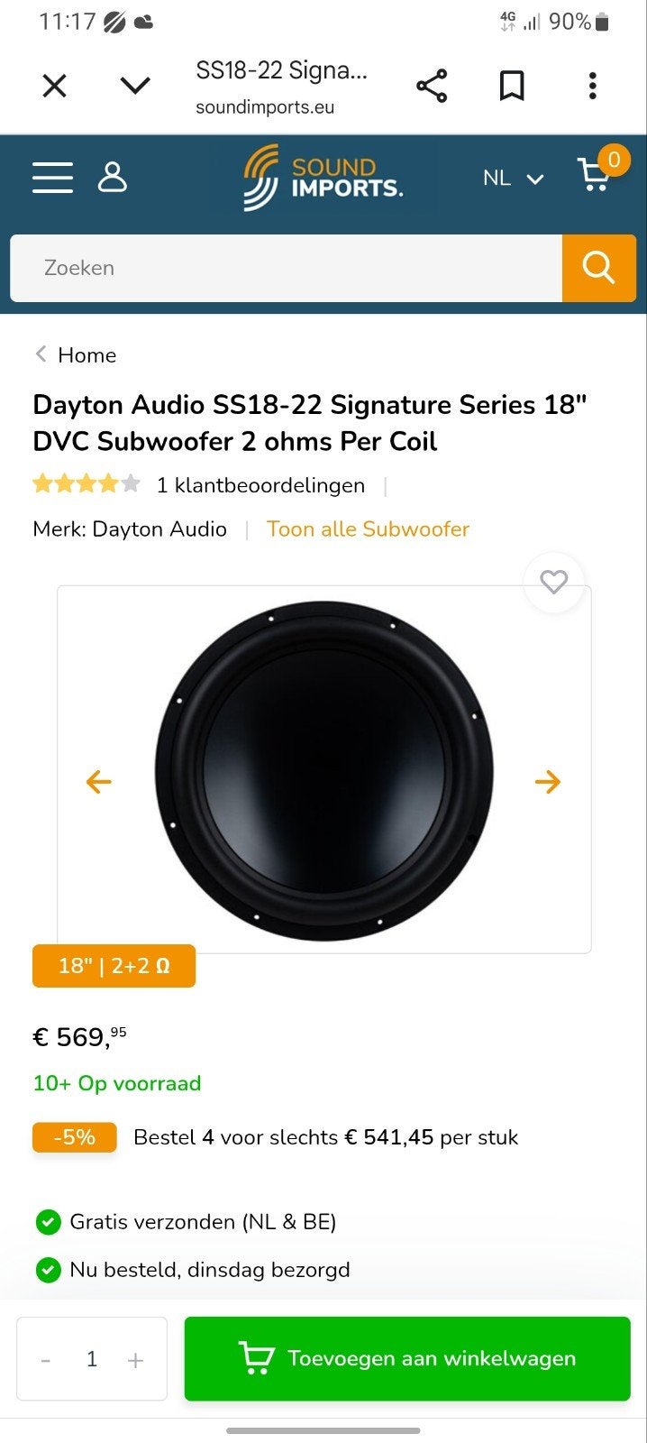 Subwoofer dayton ss18 +  svs slegde 1000d, Ophalen, Nieuw, Subwoofer, Overige merken