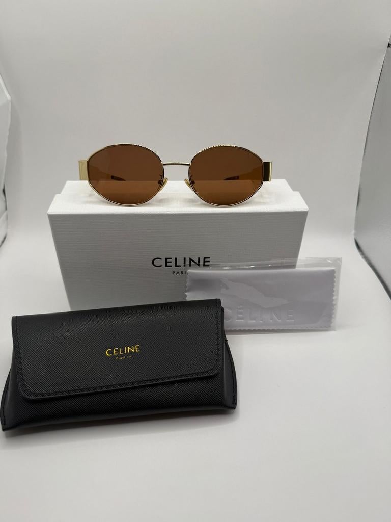 Celine Zonnebril Goudkleurig met Bruine Glazen - Nieuw, Overige merken, Zonnebril, Bruin, Nieuw