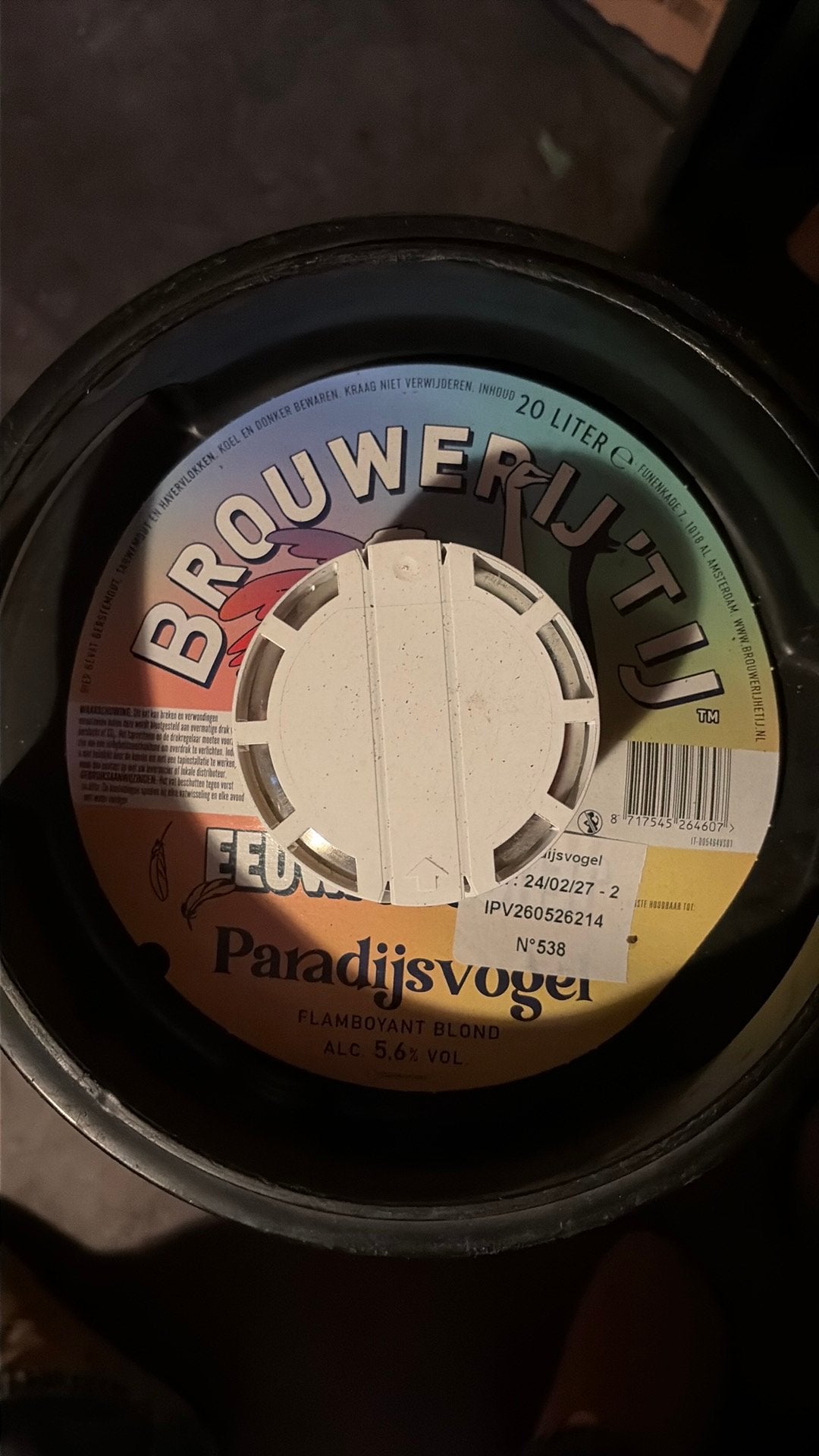 Paradijsvogel 6 fusten Brouwerij ‘t IJ met Eeuwige Jeugd, Ophalen, Nieuw, Overige typen, Overige merken