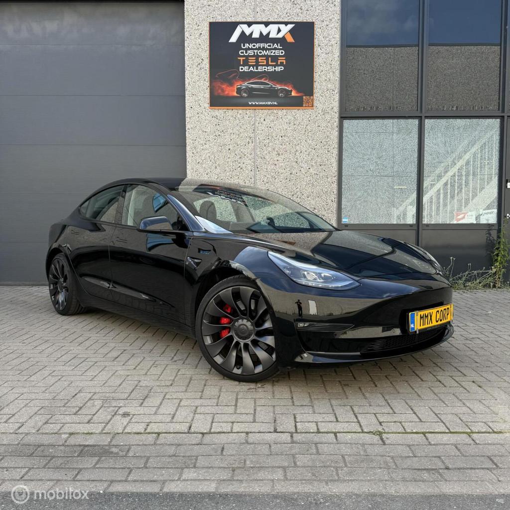 Tesla Model 3 Performance + MMX Pack + FSD + IAP, Auto's, Tesla, Automaat, Zwart, Zwart, Leder