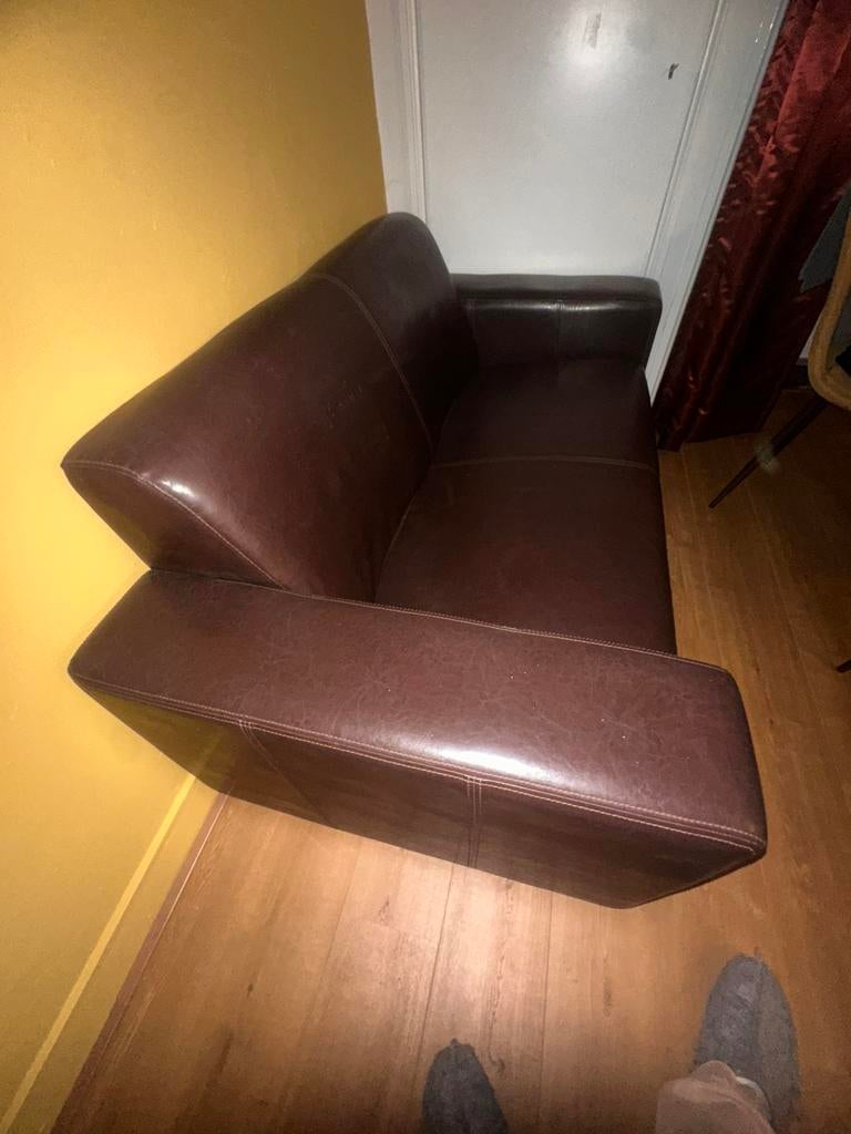 Bank van echt leer, Huis en Inrichting, Banken | Sofa's en Chaises Longues, Ophalen, Zo goed als nieuw, 75 tot 100 cm, Leer