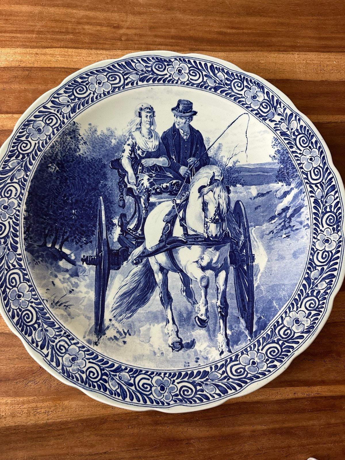 Prachtig Boch Delfts Blauw wandbord paard en wagen, Ophalen of Verzenden