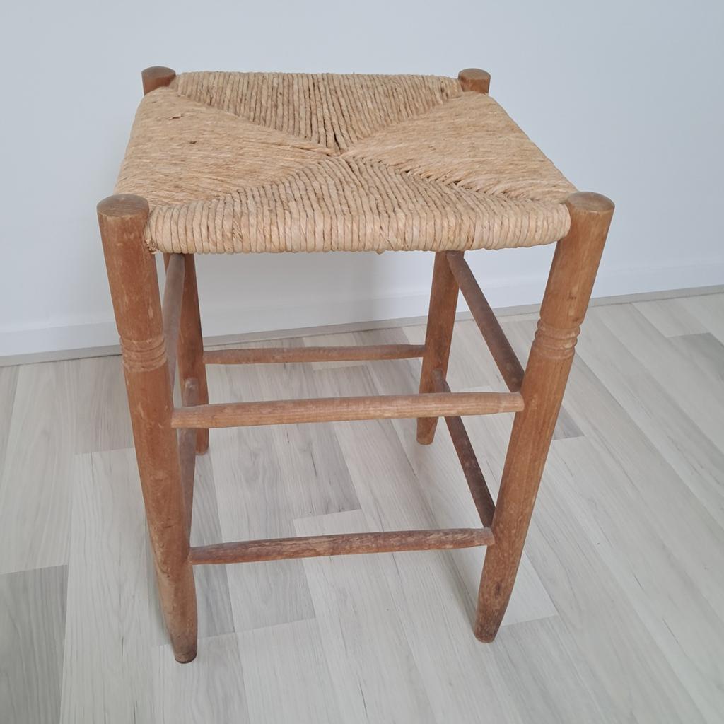 Mooie oude kruk met rieten zitting, Antiek en Kunst, Ophalen