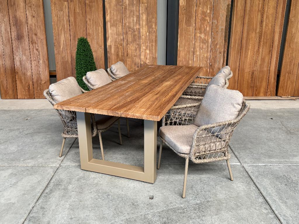 Tuinset | dining | boomstam teak 260cm incl 6 Nova beige, Ophalen, 6 zitplaatsen, Teakhout, Nieuw