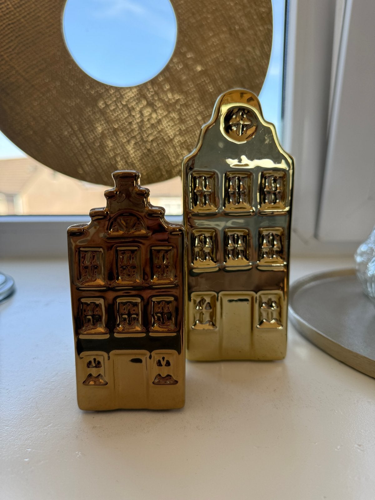Gouden Amsterdamse huisjes, Ophalen of Verzenden, Zo goed als nieuw, Geschikt voor droogbloemen, Steen/keramiek