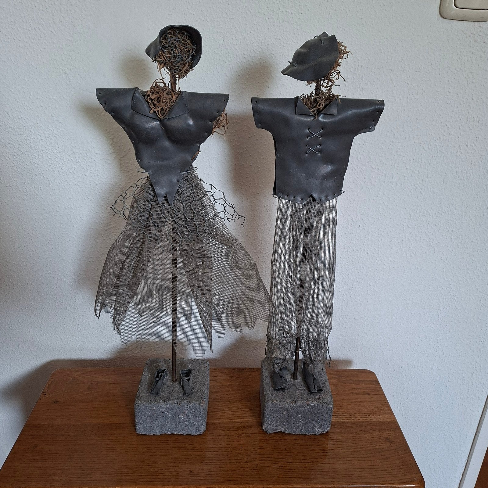 Uniek sculptuur: Man en Vrouw in Metaal, Lood en Gaas, Ophalen of Verzenden