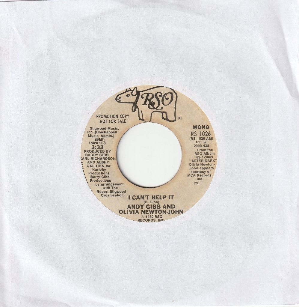 Andy Gibb 7" PROMO: I can't help it [mono + stereo], Gebruikt, Ophalen of Verzenden, Pop, Overige typen