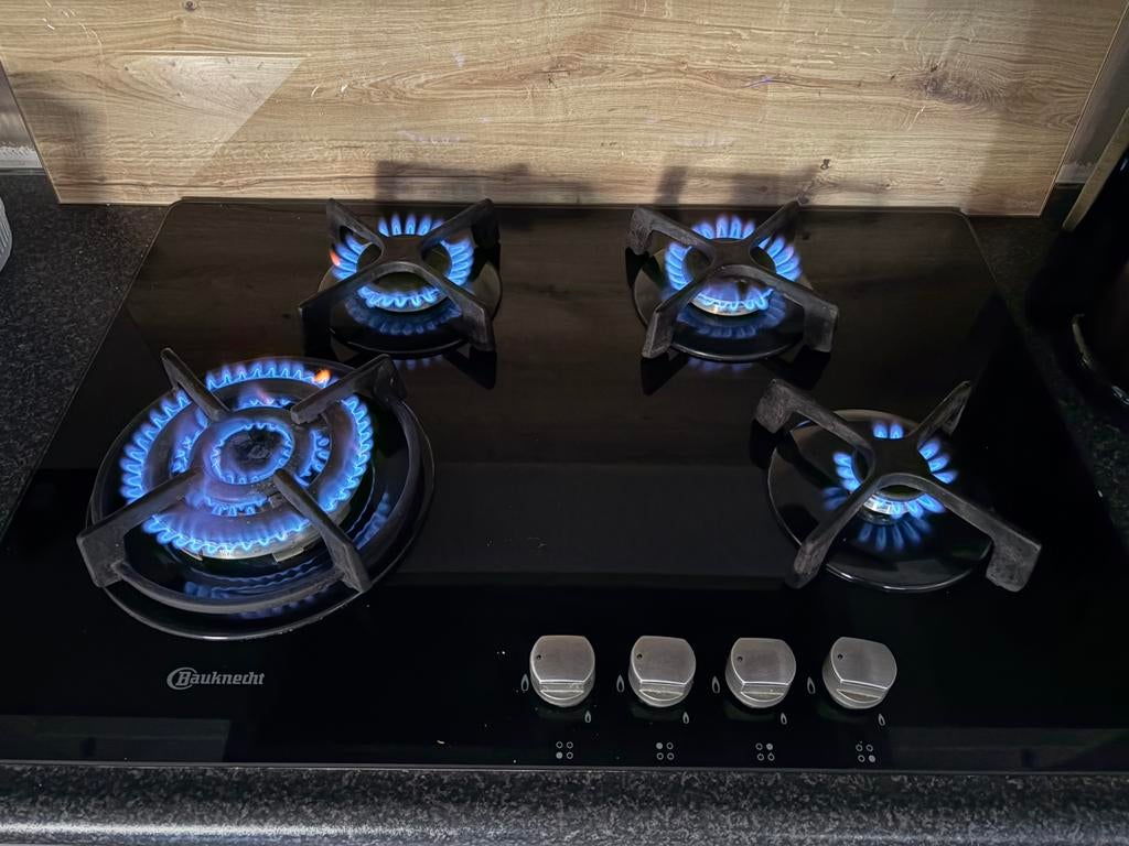 Gaskookplaat gas op glas - Bauknecht, Witgoed en Apparatuur, Kookplaten, Ophalen, 4 kookzones, Zo goed als nieuw, Inbouw