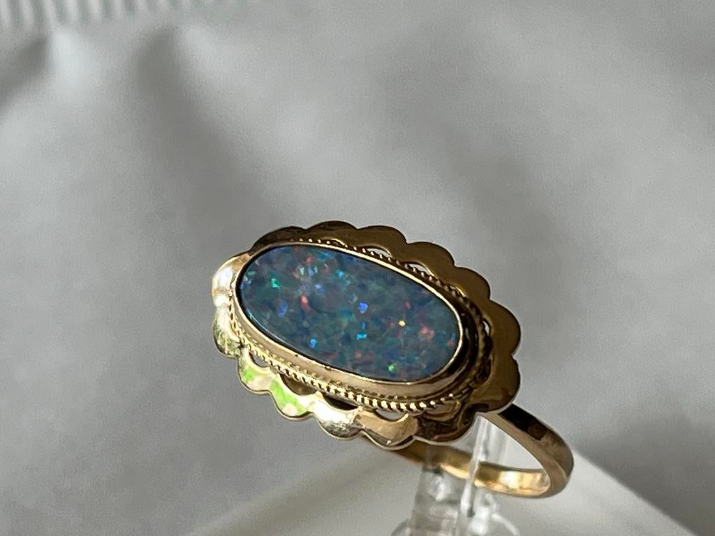Bijzondere Gouden Ring met Opaal - 14 CT - Maat 17,25, Sieraden, Tassen en Uiterlijk, Ringen, Verzenden, Zo goed als nieuw, 17 tot 18