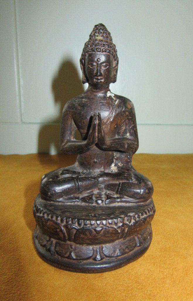 Antiek bronzen beeld boeddha beeldje brons meditatie lotus, Verzenden, Brons